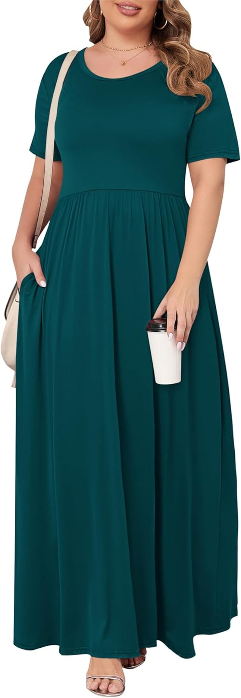 Women’S plus Size Maxi Dresses for Curvy Women Summer Casual Short Sleeve 2026 Long Dress 14W-26W