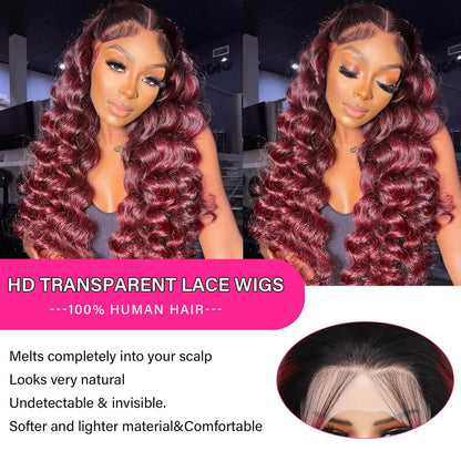 Human Hair Wig 5X5 Omber Burgundy 99J Body Wave Lace Front Wigs Human Hair Burgundy Human Hair Wig 200% Density