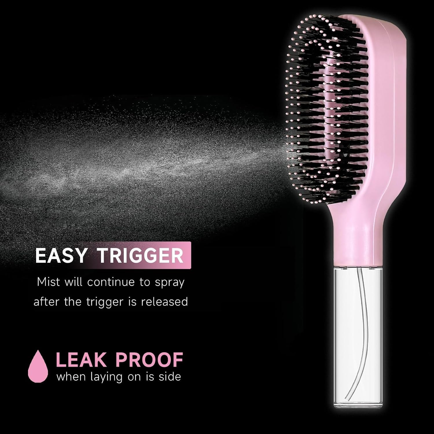 2-In-1 Detangler Hair Brush, with Built-In Mister Spray, Wet & Dry Detangling Brush for Curly, Wavy & Straight Hair | No-Tangle Anti-Frizz Hair Care Brush,Water Reservoir 50Ml. (Pink)