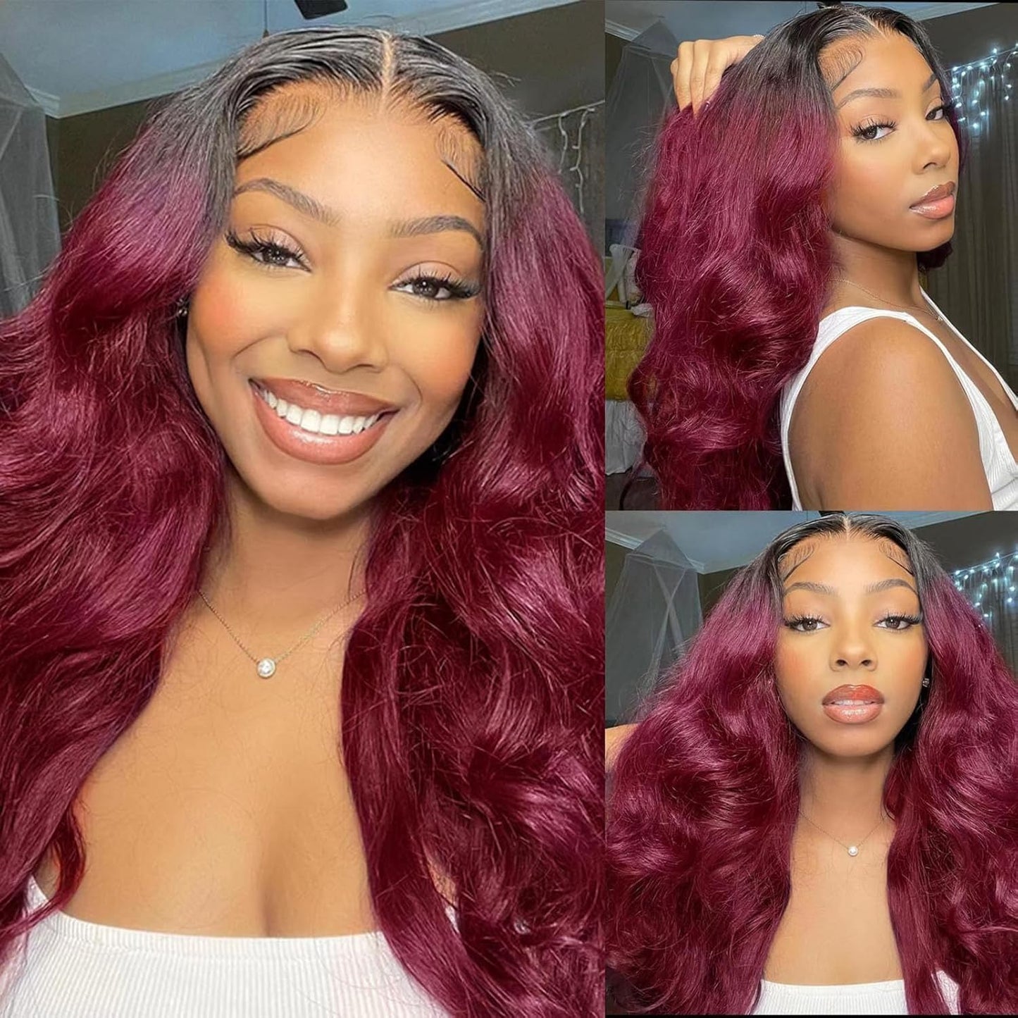 Human Hair Wig 5X5 Omber Burgundy 99J Body Wave Lace Front Wigs Human Hair Burgundy Human Hair Wig 200% Density