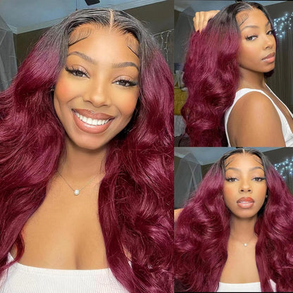 Human Hair Wig 5X5 Omber Burgundy 99J Body Wave Lace Front Wigs Human Hair Burgundy Human Hair Wig 200% Density