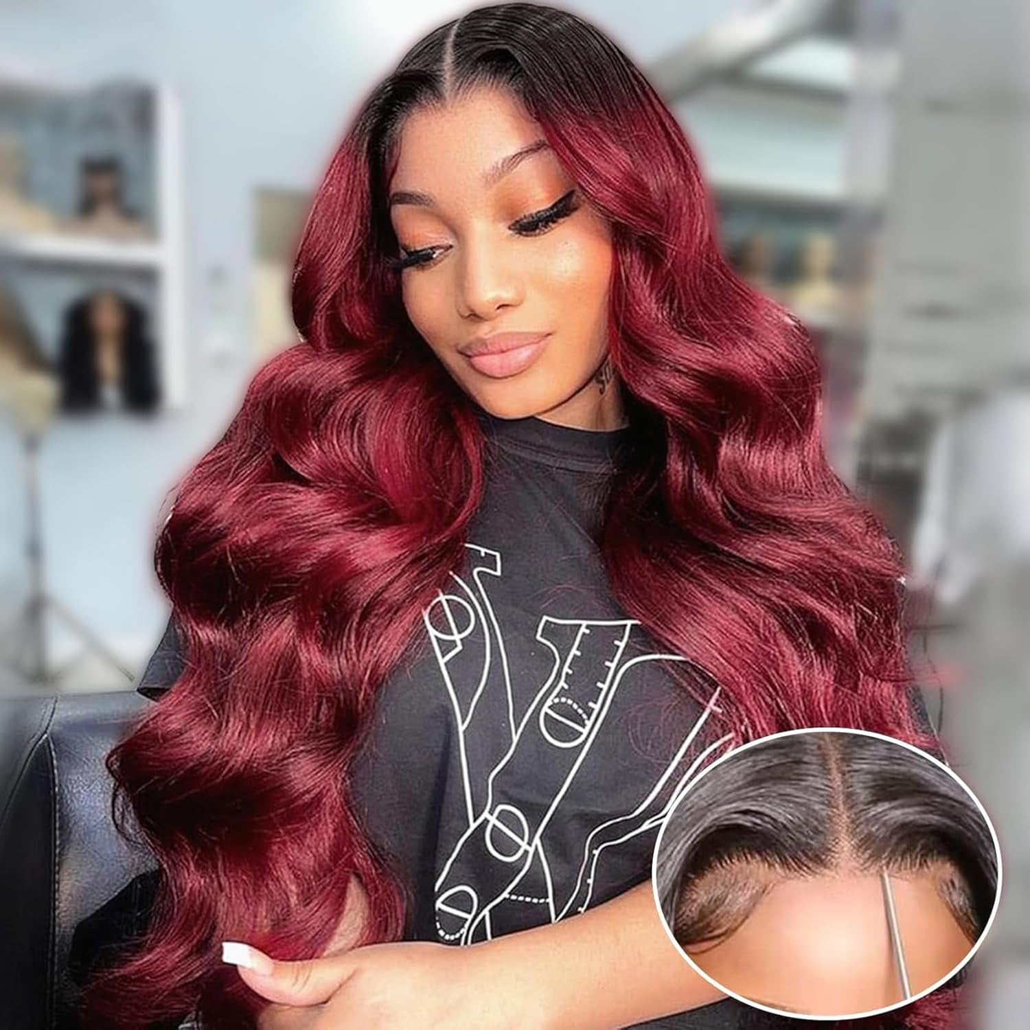 Human Hair Wig 5X5 Omber Burgundy 99J Body Wave Lace Front Wigs Human Hair Burgundy Human Hair Wig 200% Density
