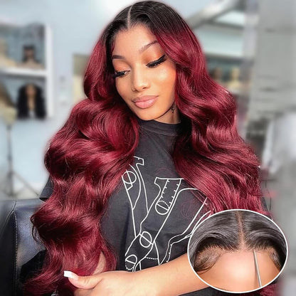 Human Hair Wig 5X5 Omber Burgundy 99J Body Wave Lace Front Wigs Human Hair Burgundy Human Hair Wig 200% Density
