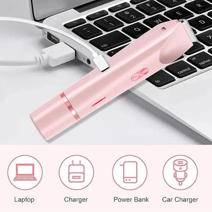 Dual Head Electric Hair Trimmer for Women - Rechargeable Wet/Dry Painless Shaver for Body and Sensitive Areas