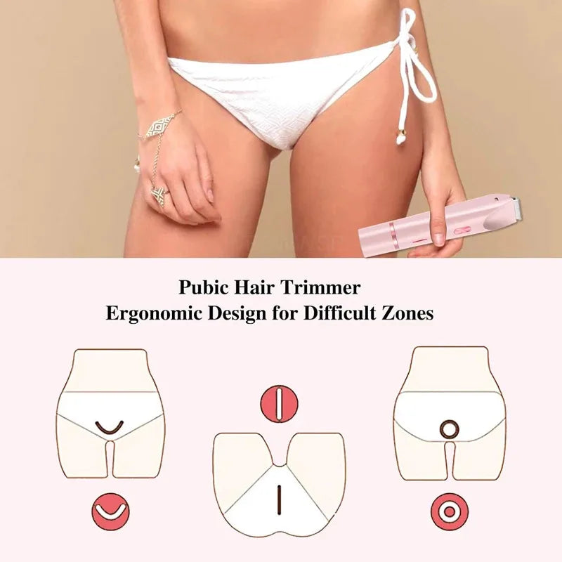 Dual Head Electric Hair Trimmer for Women - Rechargeable Wet/Dry Painless Shaver for Body and Sensitive Areas