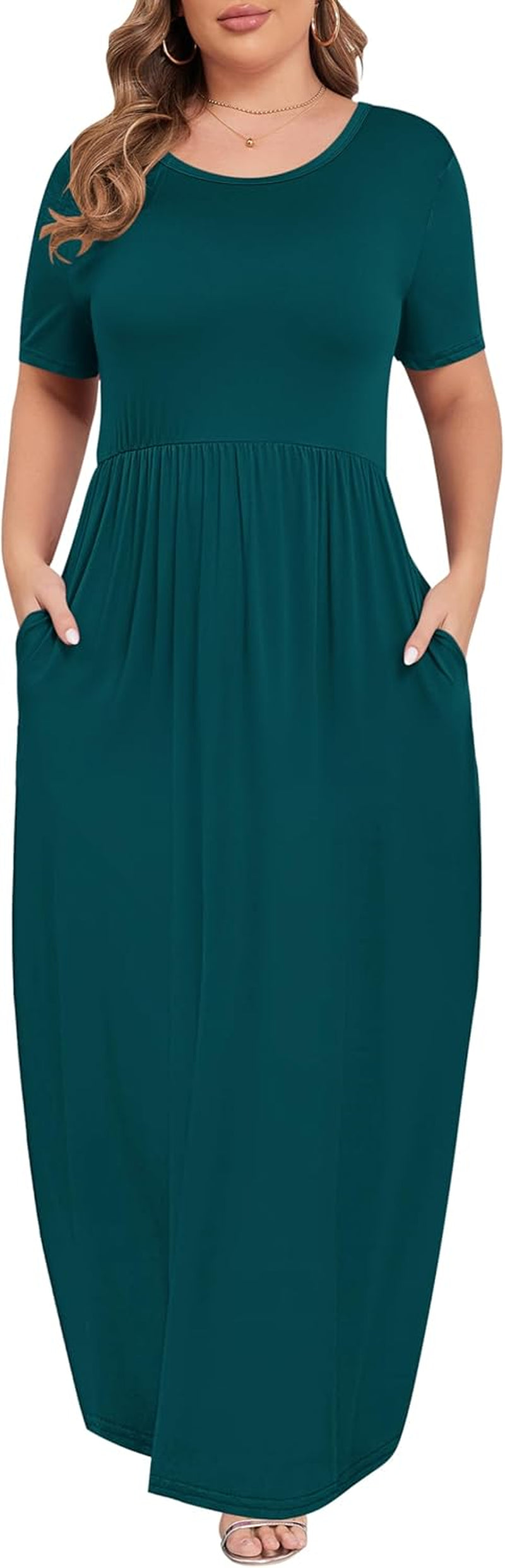 Women’S plus Size Maxi Dresses for Curvy Women Summer Casual Short Sleeve 2026 Long Dress 14W-26W
