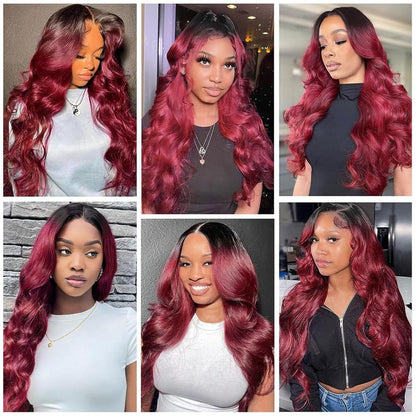 Human Hair Wig 5X5 Omber Burgundy 99J Body Wave Lace Front Wigs Human Hair Burgundy Human Hair Wig 200% Density