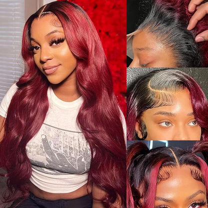 Human Hair Wig 5X5 Omber Burgundy 99J Body Wave Lace Front Wigs Human Hair Burgundy Human Hair Wig 200% Density