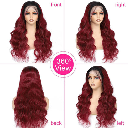 Human Hair Wig 5X5 Omber Burgundy 99J Body Wave Lace Front Wigs Human Hair Burgundy Human Hair Wig 200% Density