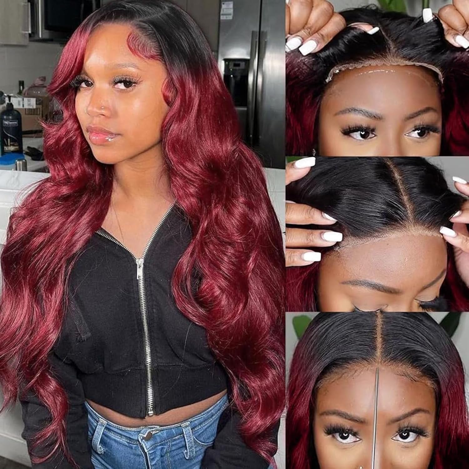 Human Hair Wig 5X5 Omber Burgundy 99J Body Wave Lace Front Wigs Human Hair Burgundy Human Hair Wig 200% Density
