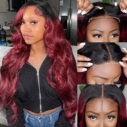 Human Hair Wig 5X5 Omber Burgundy 99J Body Wave Lace Front Wigs Human Hair Burgundy Human Hair Wig 200% Density
