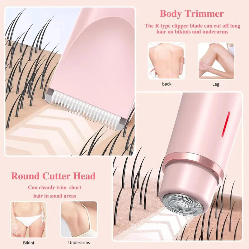 Dual Head Electric Hair Trimmer for Women - Rechargeable Wet/Dry Painless Shaver for Body and Sensitive Areas