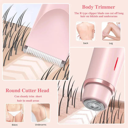 Dual Head Electric Hair Trimmer for Women - Rechargeable Wet/Dry Painless Shaver for Body and Sensitive Areas