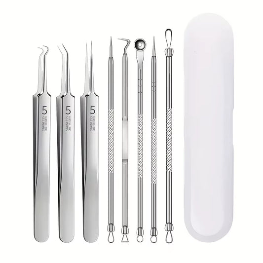 8-Piece Professional Blackhead Removal Kit – Stainless Steel Acne Extraction Tools for All Skin Types