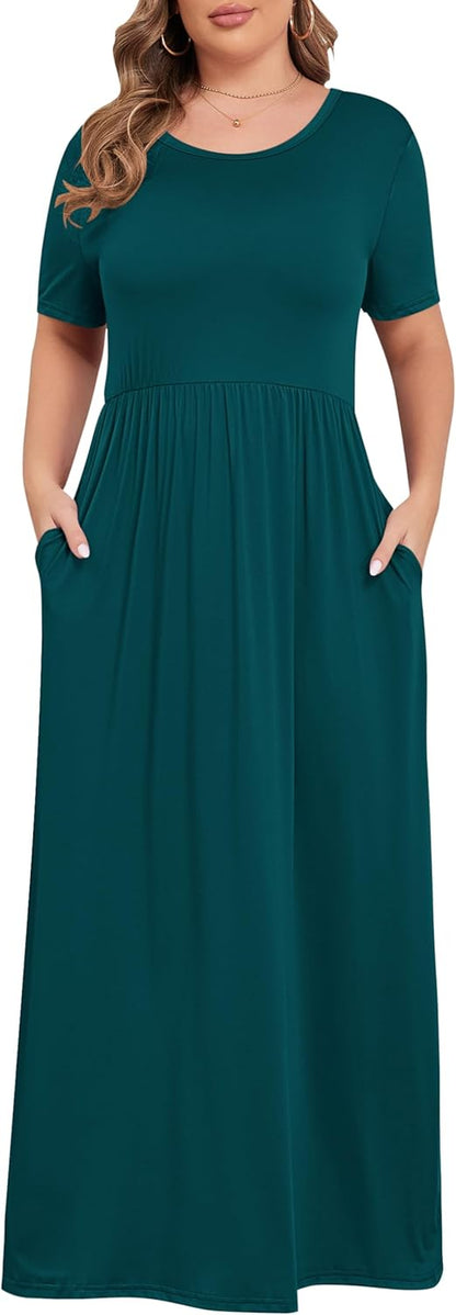 Women’S plus Size Maxi Dresses for Curvy Women Summer Casual Short Sleeve 2026 Long Dress 14W-26W