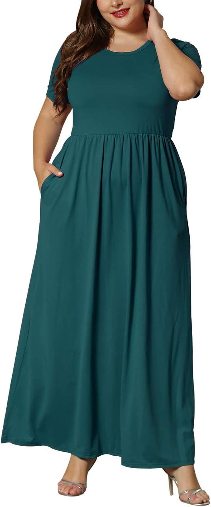 Women’S plus Size Maxi Dresses for Curvy Women Summer Casual Short Sleeve 2026 Long Dress 14W-26W
