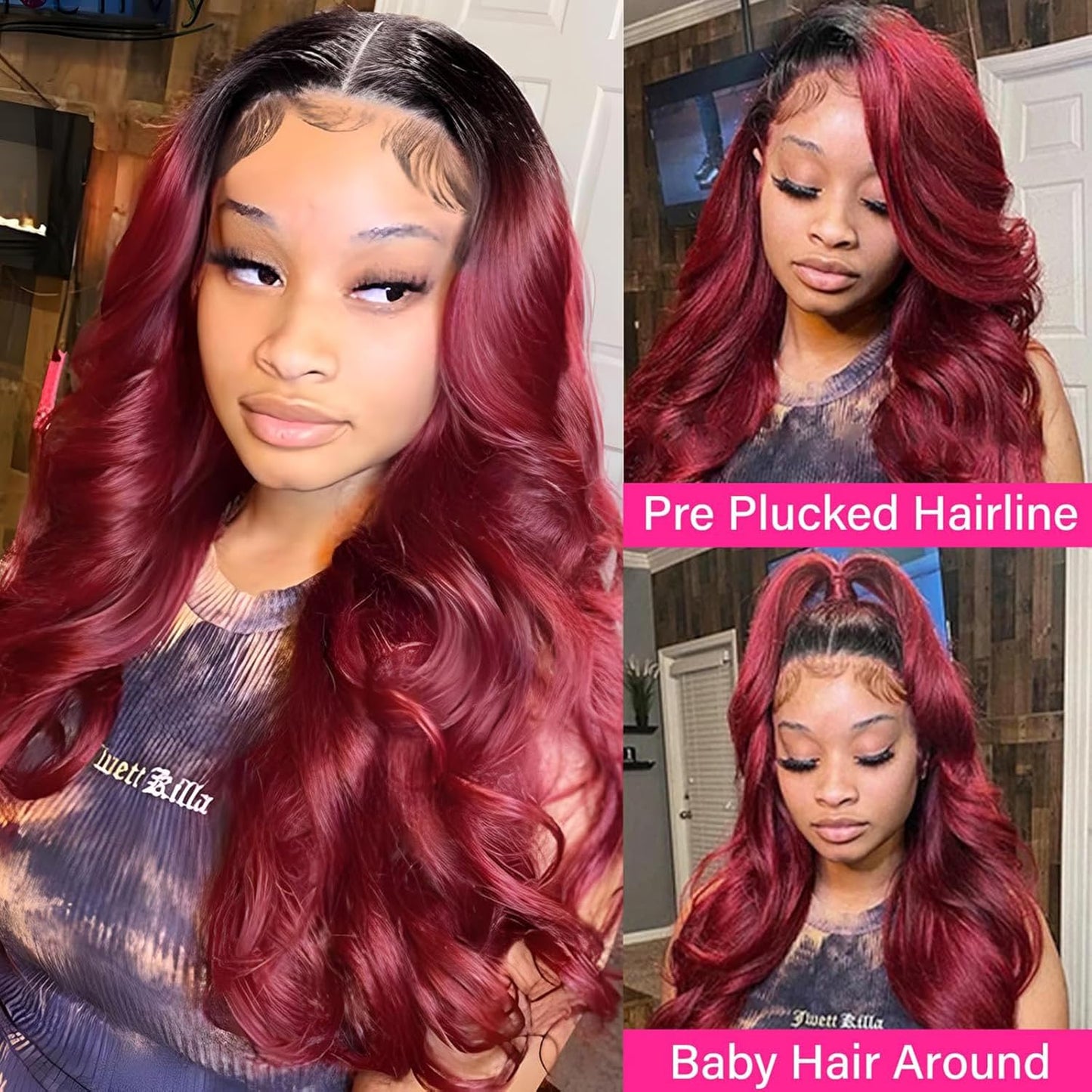 Human Hair Wig 5X5 Omber Burgundy 99J Body Wave Lace Front Wigs Human Hair Burgundy Human Hair Wig 200% Density