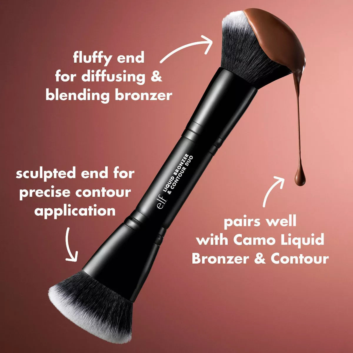 E.L.F. Liquid Bronzer & Contour Duo Makeup Brush: Nylon Bristles, Multi-Use, Travel Size